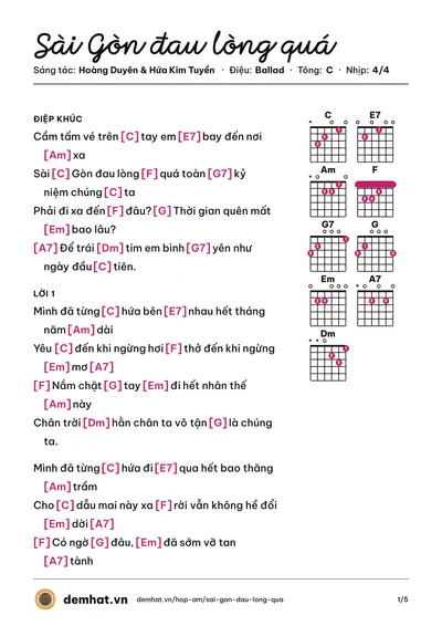 Hợp âm Sài Gòn đau lòng quá (Hứa Kim Tuyền) – bản nhạc PDF trang 1, tông C