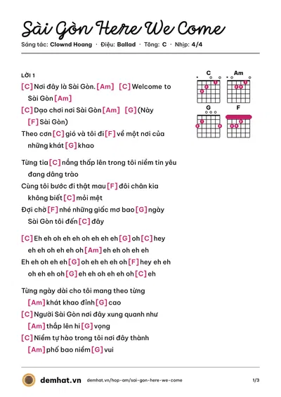 Hợp âm Sài Gòn Here We Come (365 Daband) – bản nhạc PDF trang 1, tông C