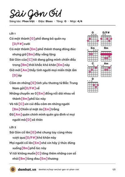 Hợp âm Sài Gòn Ơi! (Châu Khải Phong) – bản nhạc PDF trang 1, tông G