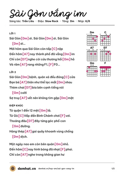 Hợp âm Sài Gòn vắng im (Trần Liêu) – bản nhạc PDF trang 1, tông Dm