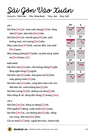 Hợp âm Sài Gòn Vào Xuân (guitar) – bản nhạc PDF trang 1, tông Am