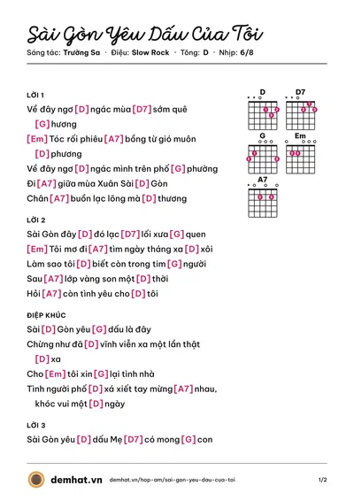 Hợp âm Sài Gòn Yêu Dấu Của Tôi (Minh Châu) – bản nhạc PDF trang 1, tông D
