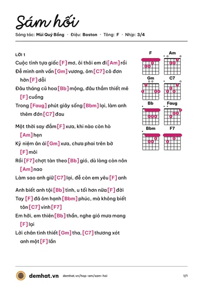 Hợp âm Sám hối (Vũ Khanh) – bản nhạc PDF trang 1, tông F