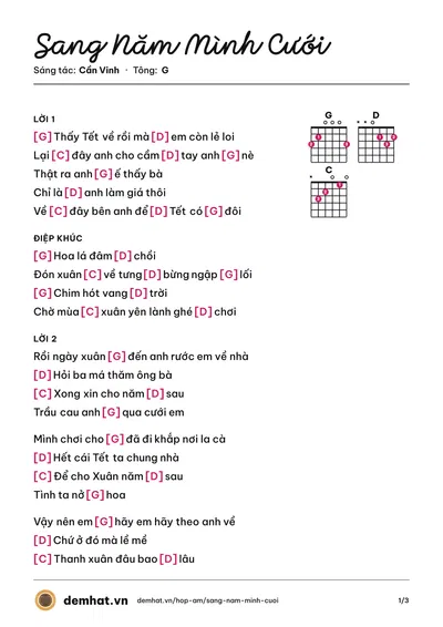 Hợp âm Sang Năm Mình Cưới (Cần Vinh) – bản nhạc PDF trang 1, tông G