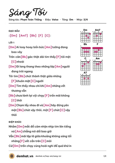 Hợp âm Sáng Tối (Linh Phi) – bản nhạc PDF trang 1, tông Dm