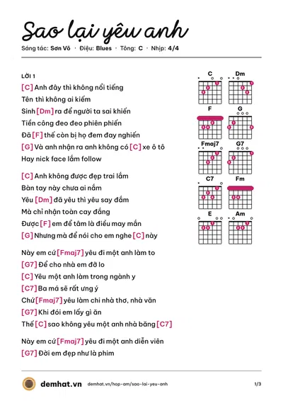 Hợp âm Sao lại yêu anh (Sơn Võ) – bản nhạc PDF trang 1, tông C