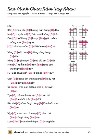 Hợp âm Sao Mình Chưa Nắm Tay Nhau (Yan Nguyễn) – bản nhạc PDF trang 1, tông Em