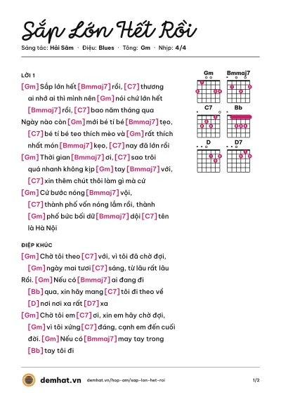 Hợp âm Sắp Lớn Hết Rồi (Hải Sâm) – bản nhạc PDF trang 1, tông Gm