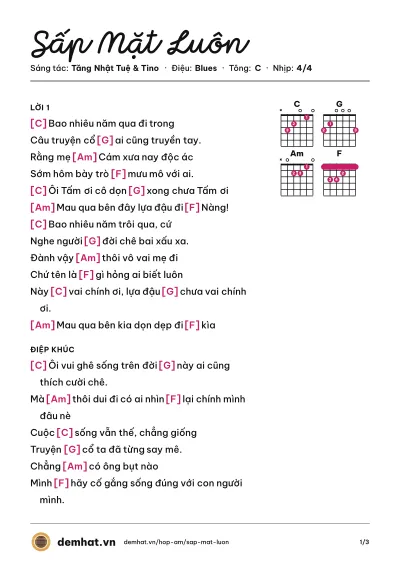 Hợp âm Sấp Mặt Luôn (Sơn Ngọc Minh) – bản nhạc PDF trang 1, tông C