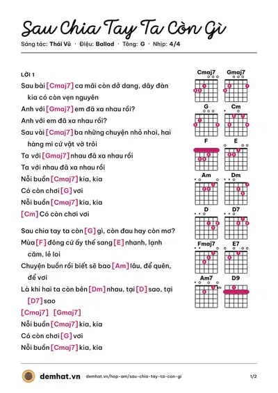 Hợp âm Sau Chia Tay Ta Còn Gì (Thái Vũ) – bản nhạc PDF trang 1, tông G