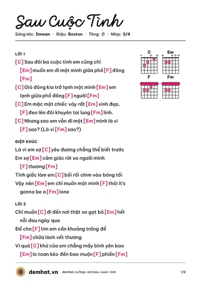 Hợp âm Sau Cuộc Tình (Trameee) – bản nhạc PDF trang 1, tông C