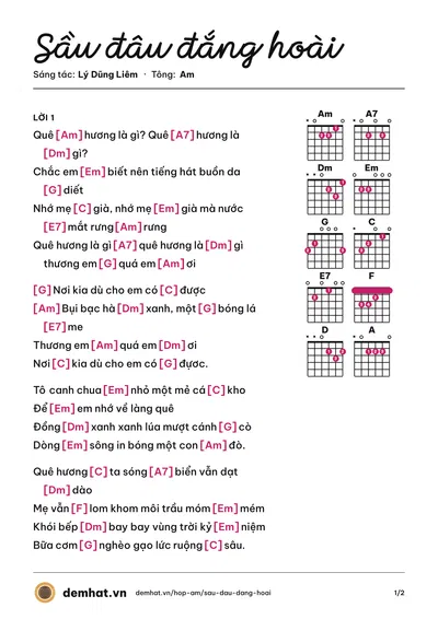 Hợp âm Sầu đâu đắng hoài (Lý Dũng Liêm) – bản nhạc PDF trang 1, tông Am