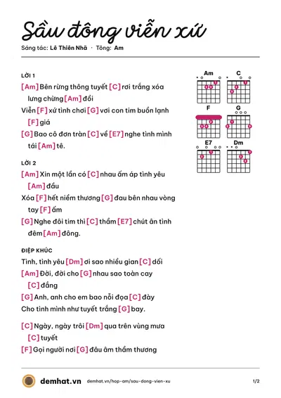Hợp âm Sầu đông viễn xứ (Đức Hạnh) – bản nhạc PDF trang 1, tông Am