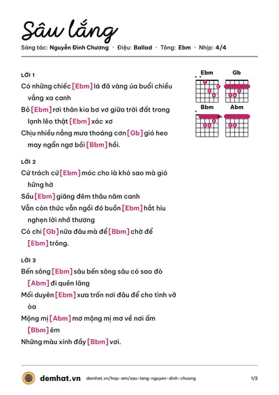 Hợp âm Sâu lắng (Nguyễn Đình Chương) – bản nhạc PDF trang 1, tông Ebm