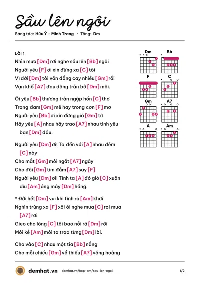Hợp âm Sầu lên ngôi (Ngọc Hạ) – bản nhạc PDF trang 1, tông Dm