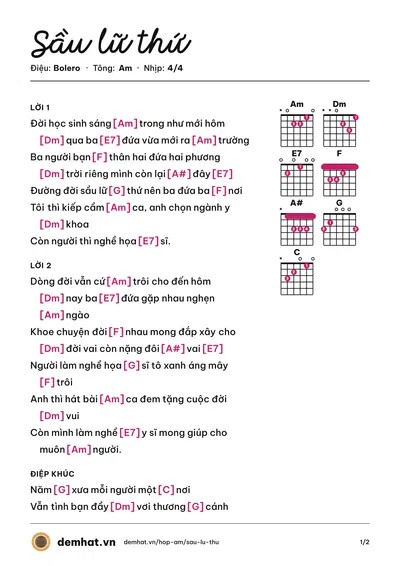 Hợp âm Sầu lữ thứ – bản nhạc PDF trang 1, tông Am