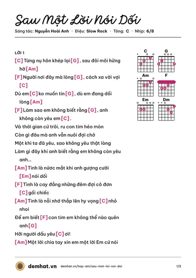 Hợp âm Sau Một Lời Nói Dối (Nhật Kim Anh) – bản nhạc PDF trang 1, tông C