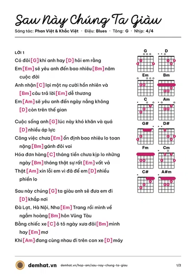 Hợp âm Sau Này Chúng Ta Giàu (Khắc Việt) – bản nhạc PDF trang 1, tông G