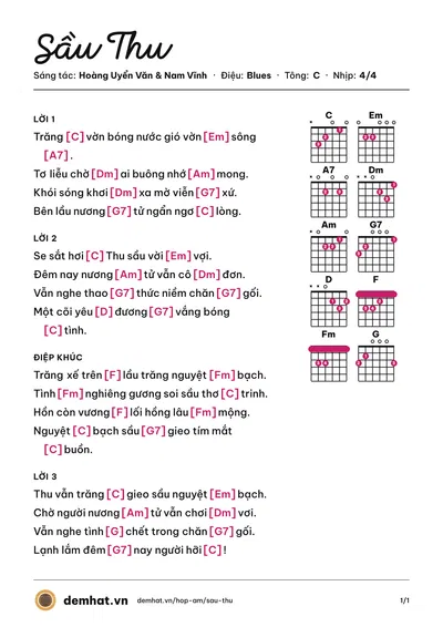 Hợp âm Sầu Thu (Nam Vĩnh) – bản nhạc PDF trang 1, tông C