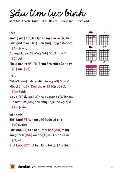 Hợp âm Sầu tím lục bình (Kim Ny Ngọc) – bản nhạc PDF trang 1, tông Am