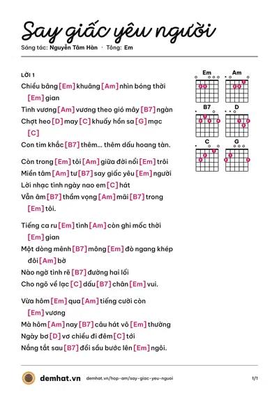 Hợp âm Say giấc yêu người (Trà My) – bản nhạc PDF trang 1, tông Em
