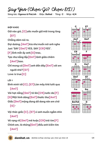 Hợp âm Say Yes (Chọn Gì? Chọn ĐI!) (Ogenus) – bản nhạc PDF trang 1, tông C