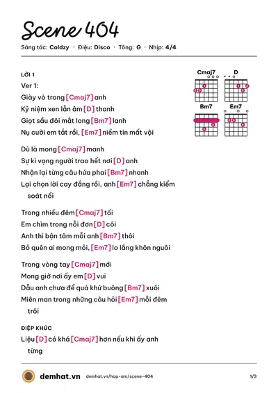 Hợp âm Scene 404 (Coldzy) – bản nhạc PDF trang 1, tông G