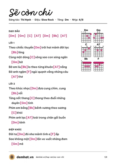 Hợp âm Sẽ còn chi (Mây Tím) – bản nhạc PDF trang 1, tông Dm