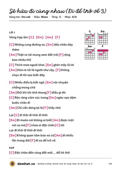 Hợp âm Sẽ hứa đi cùng nhau (Đi để trở về 3) (Da Lab) – bản nhạc PDF trang 1, tông C