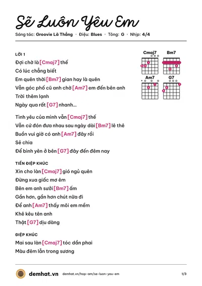 Hợp âm Sẽ Luôn Yêu Em (Groovie Lã Thắng) – bản nhạc PDF trang 1, tông G
