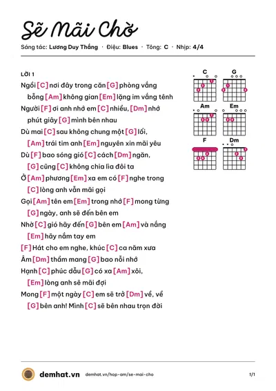 Hợp âm Sẽ Mãi Chờ (Duy Khoa) – bản nhạc PDF trang 1, tông C