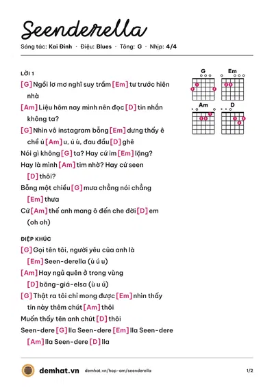 Hợp âm Seenderella (Chi Xê) – bản nhạc PDF trang 1, tông G