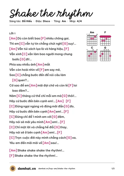 Hợp âm Shake the rhythm (Mei) – bản nhạc PDF trang 1, tông Am