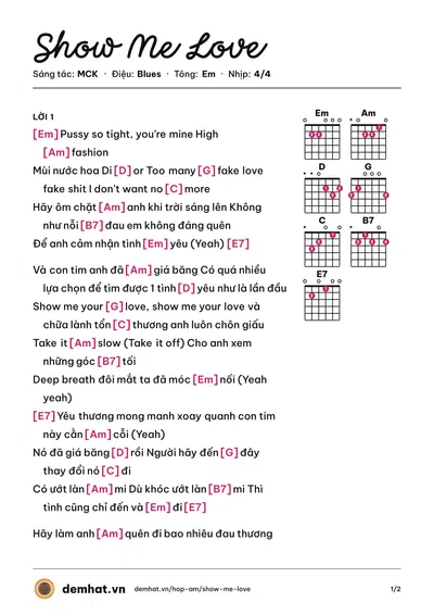 Hợp âm Show Me Love (MCK) – bản nhạc PDF trang 1, tông Em