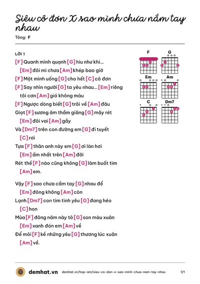 Hợp âm Siêu cô đơn X sao mình chưa nắm tay nhau – bản nhạc PDF trang 1, tông F