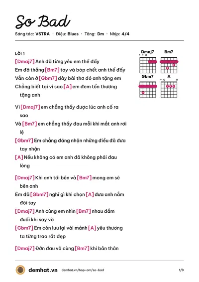 Hợp âm So Bad (VSTRA) – bản nhạc PDF trang 1, tông Dm