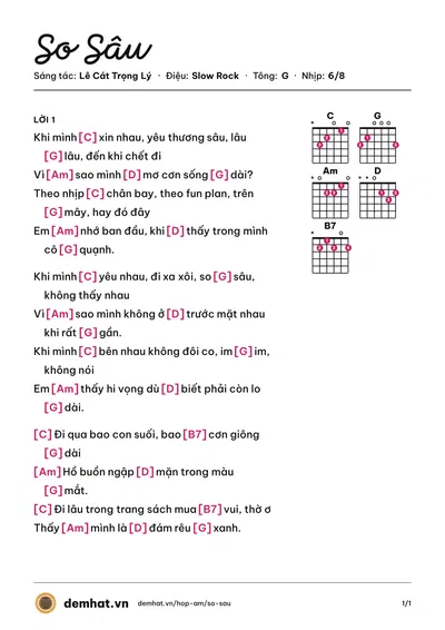 Hợp âm So Sâu (Lê Cát Trọng Lý) – bản nhạc PDF trang 1, tông G
