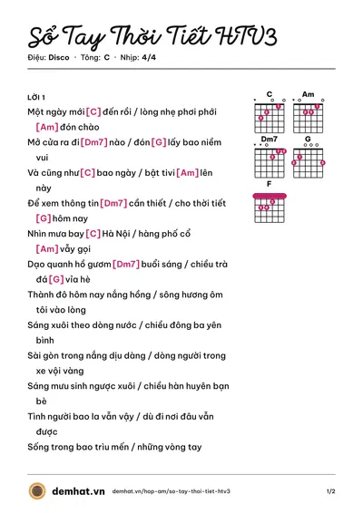 Hợp âm Sổ Tay Thời Tiết HTV3 (Quân Keyboard) – bản nhạc PDF trang 1, tông C