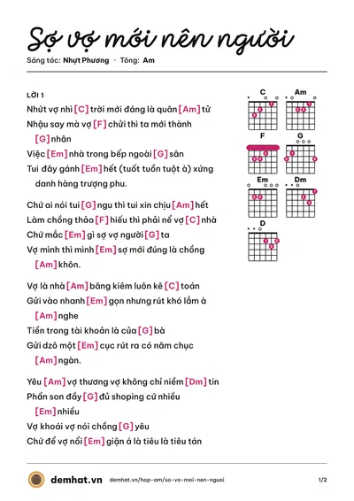 Hợp âm Sợ vợ mới nên người (Lê Khâm) – bản nhạc PDF trang 1, tông Am