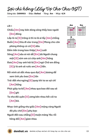 Hợp âm Sợi chỉ hồng (Lấy Vợ Cho Cha OST) (Hana Cẩm Tiên) – bản nhạc PDF trang 1, tông Am