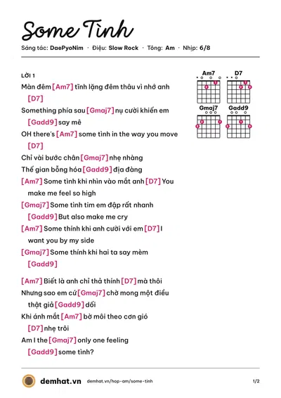 Hợp âm Some Tình (Hằng ssi) – bản nhạc PDF trang 1, tông Am