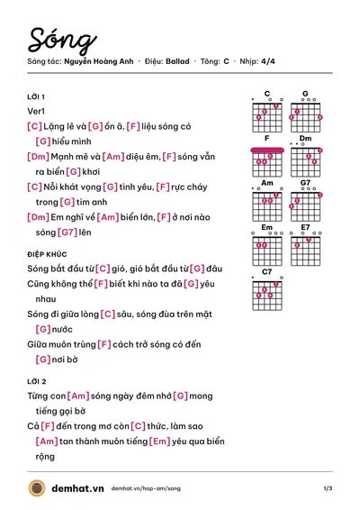 Hợp âm Sóng (ĐỖ LỊNH BẢO NGUYÊN) – bản nhạc PDF trang 1, tông C