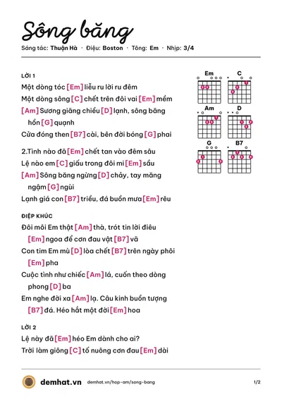 Hợp âm Sông băng (Ngô Thái Bảo) – bản nhạc PDF trang 1, tông Em