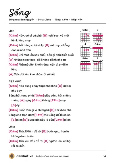 Hợp âm Sống (The A Plan) – bản nhạc PDF trang 1, tông C#m