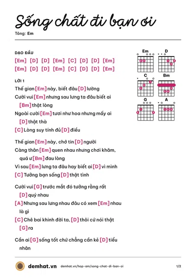 Hợp âm Sống chất đi bạn ơi (Ngọc Ánh Sáng) – bản nhạc PDF trang 1, tông Em