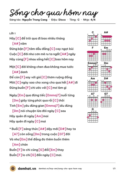 Hợp âm Sống cho qua hôm nay (Sơn Tuyền) – bản nhạc PDF trang 1, tông C