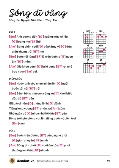 Hợp âm Sóng dĩ vãng (Cao Huy Thế) – bản nhạc PDF trang 1, tông Em