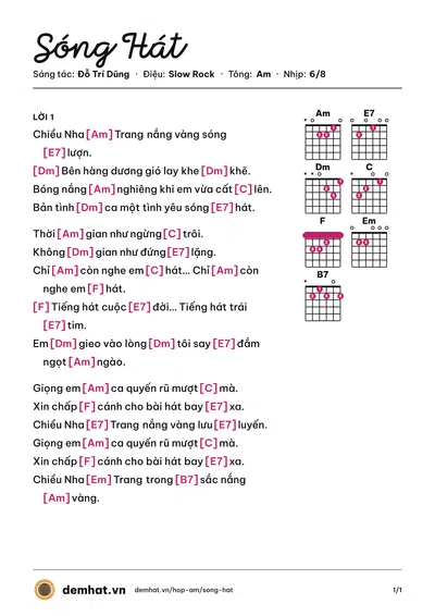 Hợp âm Sóng Hát (An Nam) – bản nhạc PDF trang 1, tông Am