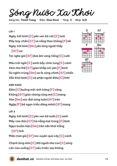 Hợp âm Sóng Nước Xa Khơi (Hồng Tước) – bản nhạc PDF trang 1, tông C