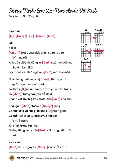 Hợp âm Sóng Tình Em Xô Tim Anh Vỡ Nát (1nG) – bản nhạc PDF trang 1, tông G